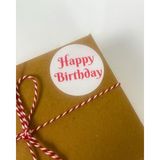 Butik Sosyetik Happy Birthday Kırmızı El Yazılı 4 cm Yuvarlak Yapışkanlı Etiket 120 Adet