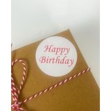 Butik Sosyetik Happy Birthday Kırmızı Ince El Yazılı 5 cm Yuvarlak Yapışkanlı Etiket 100 Adet