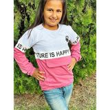 Butik Sosyetik Happy Life Kız Çocuk Lastik Kol Sweatshirt - 11 Yaş - Pembe