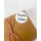 Butik Sosyetik Mutlu Yıllar Siyah Yazılı 5 cm Yuvarlak Sticker Etiket 100 Adet
