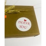 Butik Sosyetik Thank You Üstü Kalpli Kırmızı Yazılı Yuvarlak Yapışkanlı Etiket 5 x 5 cm 100 Adet