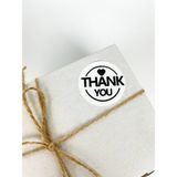 Butik Sosyetik Thank You Yazılı Yuvarlak Kalpli 50 mm Yapışkanlı Stciker Etiket 100 Adet - Beyaz - 5 cm