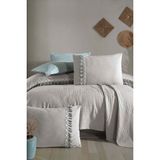 Butik Tek Kişilik Püsküllü Pike Takımı Bohamline V10 Açık Gri
