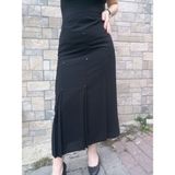 Butik Tesettür Büyük Beden Deri Detaylı Astarlı Pileli Krep Anne Eteği - Siyah - 36