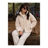 BUTİK TUANA Kadın Polar Ceket Çift Fermuarlı Dik Yaka Oversize Mevsimlik Standart Beden