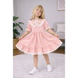 Butik Yeni Sezon Vintage Yaka Detaylı Nakış Işleme Elbise - 7 - 8 Yaş - Pudra