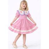 Butik Yeni Sezon Vintage Yaka Detaylı Nakış Işleme Elbise - 9 - 10 Yaş - Pembe