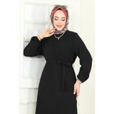 Butik Yeşim Eteği Fırfırlı Tesettür Elbise - 38 - Siyah