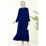 Butik Yeşim Eteği Fırfırlı Tesettür Elbise - 48 - Lacivert