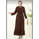 Butik Yeşim Eteği Fırfırlı Tesettür Elbise - 50 - Kahverengi