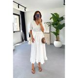 Butik%100 Pamuklu Beyaz Midi Boy Astarlı Fisto Elbise Beyaz M