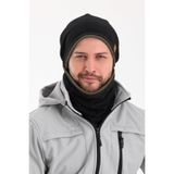 Butikgiz Erkek Siyah Polar Dış, Haki Pamuklu İç Kısım Çift Renk Çift Katman Katlanabilir Bere Boyunluk Set