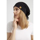 Butikgiz Kadın Siyah İp Özel Tasarım 4 Mevsim Şapka Bere Buff Ultra Yumuşak Penye - Standart