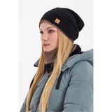 Butikgiz Kadın Siyah Polar Dış Kahverengi Pamuklu İç Kısım Çift Renk Çift Katman Katlanabilir Bere Boyunluk