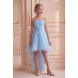 BUTİKHAPPYKİDS Kız Çocuk Bebemavi Taş Kordon Askılı Kalp Yaka Kuyruklu Şifon Elbise