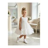 BUTİKHAPPYKİDS Kız Çocuk Beyaz Payetli Volanlı Tüllü Prenses Abiye Elbise 1-5 Yaş