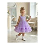 BUTİKHAPPYKİDS Kız Çocuk Lila Payetli Volanlı Tüllü Prenses Abiye Elbise 1-5 Yaş