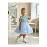 BUTİKHAPPYKİDS Kız Çocuk Mavi Payetli Volanlı Tüllü Prenses Abiye Elbise 1-5 Yaş