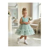 BUTİKHAPPYKİDS Kız Çocuk Yeşil Payetli Volanlı Tüllü Prenses Abiye Elbise 1-5 Yaş
