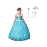 Butikhappykids Prenses Askılı Elsa Kostüm Taç Asa Saç 1-12 Yaş Mavi