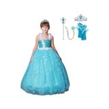 Butikhappykids Prenses Elsa Askılı Elsa Kostüm Taç Asa Saç Eldiven 1-12 Yaş Mavi