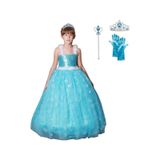 Butikhappykids Prenses Elsa Askılı Kostüm Taç Asa Eldiven 1 - 12 Yaş Mavi