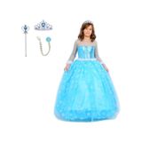 Butikhappykids Prenses Elsa Kostümü Uzun Kollu Elsa 1-12yaş Taç-asa-saç Hediyeli Mavi
