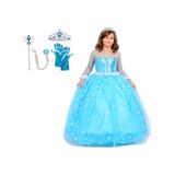 Butikhappykids Prenses Elsa Kostümü Uzun Kollu Elsa 1-12yaş Taç-saç-asa-eldiven Mavi