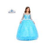 Butikhappykids Prenses Elsa Kostümü Uzun Kollu Elsa Kostümü 1-12yaş Taç Hediy... Mavi