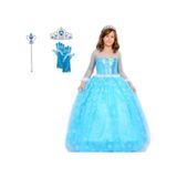 Butikhappykids Prenses Elsa Kostümü Uzun Kollu Elsa1-12 Yaş Taç-asa-eldiven Mavi