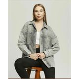 butiksinope Ast 408 Cepli Önü Taşlı Kadın Oversize Kot Ceket Füme