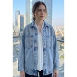 butiksinope Ast 830 Taş Işleme Cep Detaylı Oversize Kadın Kot Ceket Açık Mavi