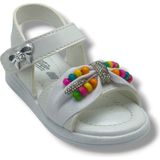 Butiqe 1810-26 Simli Renkli Boncuk Taşli Anatomik Kız Çocuk Sandalet 22-25 - Beyaz