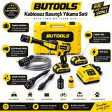 Butools Sarı 20V Çift Akülü Kablosuz Basınçlı Yıkama Makinesi Şarjlı Oto Yıkama Seti