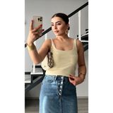Butter Yellow Kare Yaka Fitilli Askılı Atlet