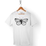 Butterfly Kelebek Tasarım Erkek Tişört - Beyaz - Renkli - XS