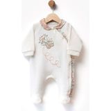 Butterfly Nakışlı Patikli Kadife Tulum - Ekru - 1 Ay - FLE214173-EKRU-1 Ay Ekru