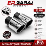 Bütün Araçlara Uyumlu 62 Mm Çapında Kavisli Çift Çıkışlı Krom Egzoz Ucu Plastik 0