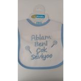 Buude My Baby Kumsal Su Geçirmez Ablam Beni Çok Seviyor Baskılı Bebek Mama Önlüğü - 0 - 12 Ay - Mavi