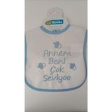 Buude My Baby Kumsal Su Geçirmez Annem Beni Çok Seviyor Baskılı Bebek Mama Önlüğü - 0 - 12 Ay - Mavi