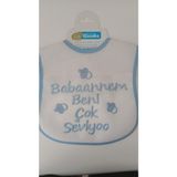 Buude My Baby Kumsal Su Geçirmez Babaannem Beni Çok Seviyor Baskılı Bebek Mama Önlüğü - 0 - 12 Ay - Mavi