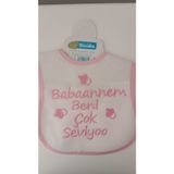 Buude My Baby Kumsal Su Geçirmez Babaannem Beni Çok Seviyor Baskılı Bebek Mama Önlüğü - 0 - 12 Ay - Pembe