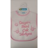 Buude My Baby Kumsal Su Geçirmez Dayım Beni Çok Seviyor Baskılı Bebek Mama Önlüğü - 0 - 12 Ay - Pembe