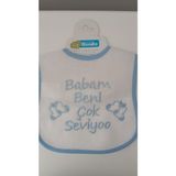 Buude Su Geçirmez Babam Beni Çok Seviyor Baskılı Bebek Mama Önlüğü - 0 - 12 Ay - Mavi
