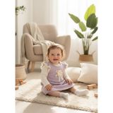 Buufuu Kız Çocuk Kolları Fırfır Detaylı Çiçekli Ikili Uzun Kollu Badi ve Waffle Elbise 6-24 Ay - Lila - 6 - 9 Ay