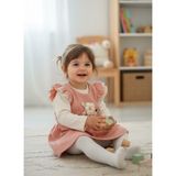 Buufuu Kız Çocuk Kolları Fırfır Detaylı Çiçekli Ikili Uzun Kollu Badi ve Waffle Elbise 6-24 Ay - Somon - 12 - 18 Ay