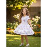 Buufuu Kız Çocuk Yazlık Kısa Kol Baskılı Elbise - 2 - 3 Yaş - Beyaz-155036