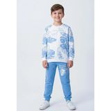 Buufuu Unisex Çocuk Yaprak Baskılı Uzun Kollu Eşofman Sweatshırt Takım - Mavi-001 - 10 - 11 Yaş