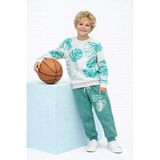 BUUFUU Unisex Çocuk Yaprak Baskılı Uzun Kollu Eşofman Sweatshırt Takım su yeşili 7-8 Yaş