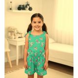 Buufuu Yazlık Dijital Baskılı Askılı Kız Çocuk Beli Lastikli Tulum Elbise - Yeşil - 2 Yaş